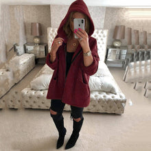 Load image into Gallery viewer, Women Hoodie Jackets 2019 Long-sleeved Autumn Winter Warm Plush Long Coats Pocket Loose Zipper Ladies Coats Big Size Streetwear