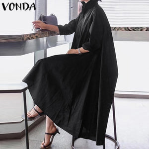 VONDA Office Ladies Dress Women Sexy Turn-down Collar Asymmetrical Party Dress Summer Sundress Casual Loose Vestido Plus Size