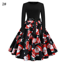 Load image into Gallery viewer, Fashion Christmas Fashion Women Dress Snowflake Print O Neck Bow Belt Long Sleeve A-line Dress For Women's Clotings