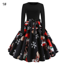 Load image into Gallery viewer, Fashion Christmas Fashion Women Dress Snowflake Print O Neck Bow Belt Long Sleeve A-line Dress For Women's Clotings