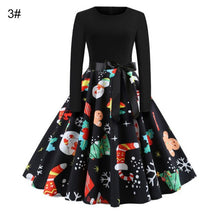 Load image into Gallery viewer, Fashion Christmas Fashion Women Dress Snowflake Print O Neck Bow Belt Long Sleeve A-line Dress For Women's Clotings