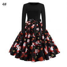 Load image into Gallery viewer, Fashion Christmas Fashion Women Dress Snowflake Print O Neck Bow Belt Long Sleeve A-line Dress For Women's Clotings
