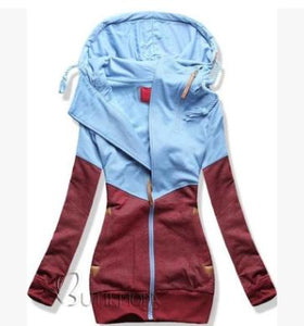 New autumn women Patchwork Hoodies zip-up Sweatshirt Slim zipper Crop tops Casual Long sleeve Street wear Female Hooded  clotes