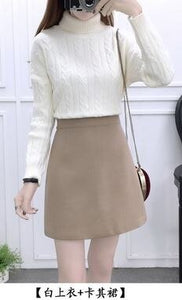 fashion suits new winter turtleneck pullover sweater & skirt of tall waist A word two-piece outfit women cloting set vestido