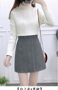 fashion suits new winter turtleneck pullover sweater & skirt of tall waist A word two-piece outfit women cloting set vestido