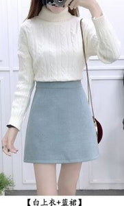 fashion suits new winter turtleneck pullover sweater & skirt of tall waist A word two-piece outfit women cloting set vestido