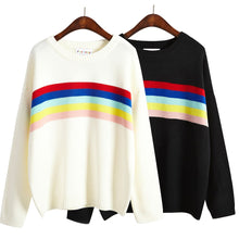 Load image into Gallery viewer, 2019 Women sweaters and pullovers autumn long sleeve o-neck tops rainbow stripes casual knit sweater korean ladies loose cloting