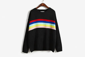 2019 Women sweaters and pullovers autumn long sleeve o-neck tops rainbow stripes casual knit sweater korean ladies loose cloting