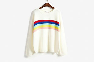 2019 Women sweaters and pullovers autumn long sleeve o-neck tops rainbow stripes casual knit sweater korean ladies loose cloting