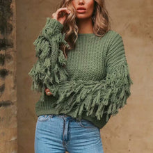 Load image into Gallery viewer, DSQUAENHD Tassel Lantern Sleeve Chic Women Sweaters Winter O-neck Pullovers Casual  Knitted Sweaters Fall Cloting Oversize