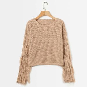 DSQUAENHD Tassel Lantern Sleeve Chic Women Sweaters Winter O-neck Pullovers Casual  Knitted Sweaters Fall Cloting Oversize