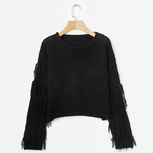 DSQUAENHD Tassel Lantern Sleeve Chic Women Sweaters Winter O-neck Pullovers Casual  Knitted Sweaters Fall Cloting Oversize