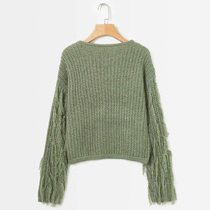 DSQUAENHD Tassel Lantern Sleeve Chic Women Sweaters Winter O-neck Pullovers Casual  Knitted Sweaters Fall Cloting Oversize