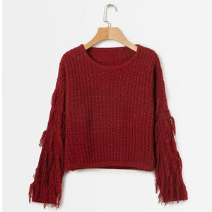 DSQUAENHD Tassel Lantern Sleeve Chic Women Sweaters Winter O-neck Pullovers Casual  Knitted Sweaters Fall Cloting Oversize