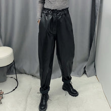 Load image into Gallery viewer, Women Black Pu Leather Pants Autumn 2019 New Fashion Elastic Waist Bottom Modern Lady Loose Pant