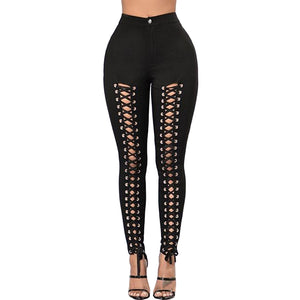 Plus Size Sexy Women Leggings Lacing Up Bottoms Autumn Winter Clubwear Pencil Pants High Waist Stretch Bodycon Bandage Slim 3XL