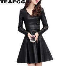 Load image into Gallery viewer, TEAEGG A Line Vestidos Mujer Casual Autumn Winter Dresses Women 2019 Long Sleeve Black PU  Leather Dress Women Cloting AL598