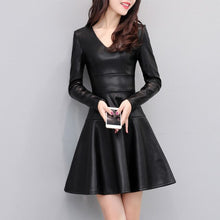 Load image into Gallery viewer, TEAEGG A Line Vestidos Mujer Casual Autumn Winter Dresses Women 2019 Long Sleeve Black PU  Leather Dress Women Cloting AL598