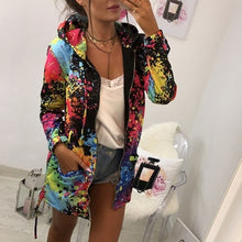 Load image into Gallery viewer, Women's Long Sleeve Hooded Colorful  Windbreaker Jacket Floral Print Zipper Coat Splash-Ink