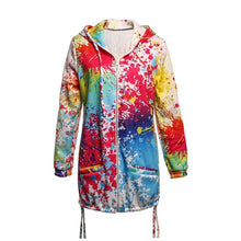 Load image into Gallery viewer, Women's Long Sleeve Hooded Colorful  Windbreaker Jacket Floral Print Zipper Coat Splash-Ink