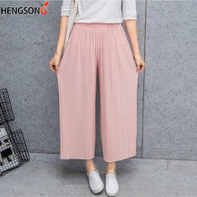 Load image into Gallery viewer, Fold Pleated Pants Trousers For Women Bottoms All Reason Casual Pants Mid Waist Wide Leg Pants Female Pantalon Mujer