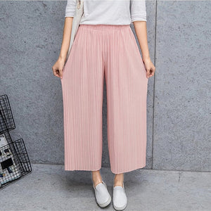 Fold Pleated Pants Trousers For Women Bottoms All Reason Casual Pants Mid Waist Wide Leg Pants Female Pantalon Mujer